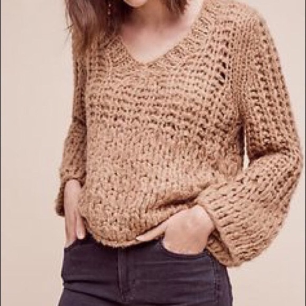 Anthro Moon River Chunky Beige Sweater
